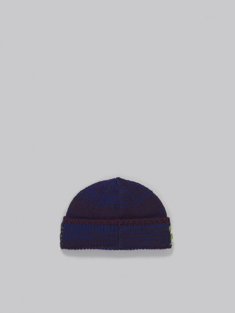 Marni Mouliné Beanie With Randig Logo Blå | GSEEC82493