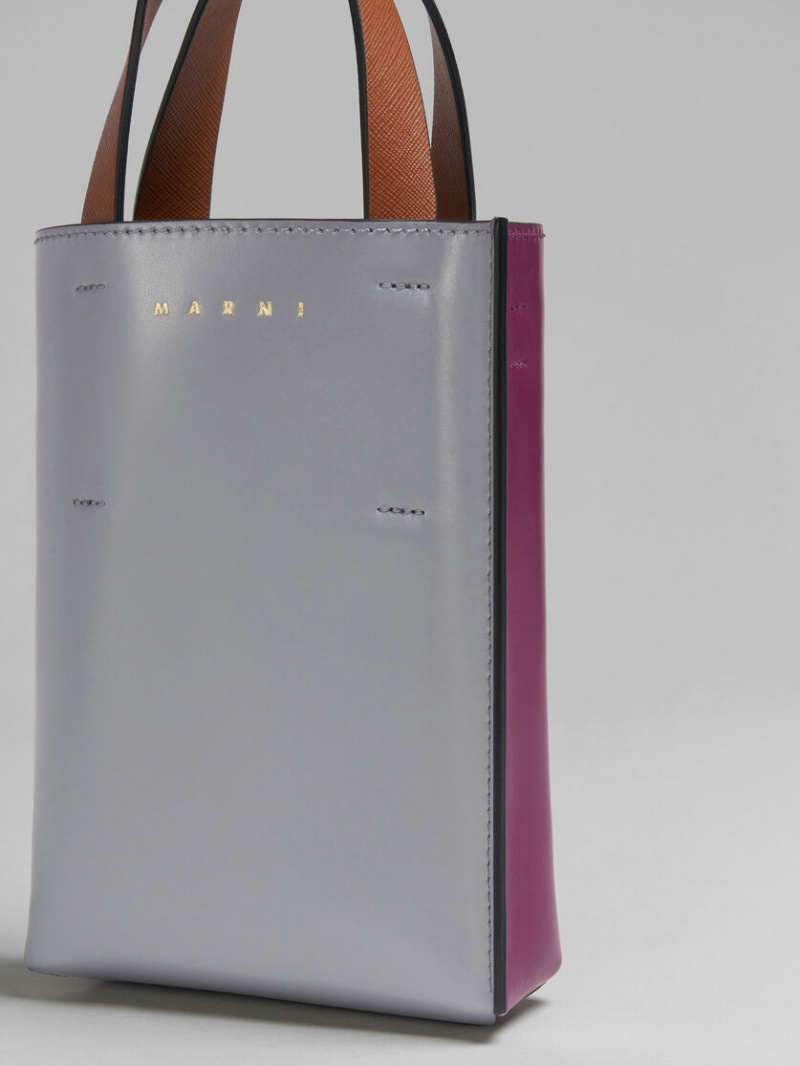 Marni Museo Nano Bag Läder Grå Lila | PSEQX88070