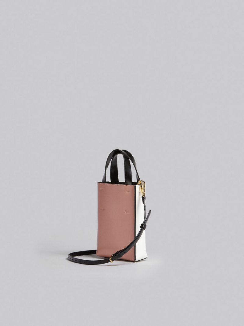 Marni Museo Nano Bag Läder Vita Rosa Svarta | SEQCS86082