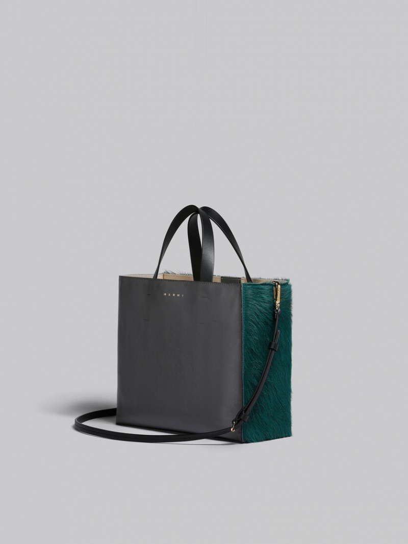 Marni Museo Soft Bag E/W Long-hair Calfskin Mörkgröna Grå Svarta | DSEKV59169