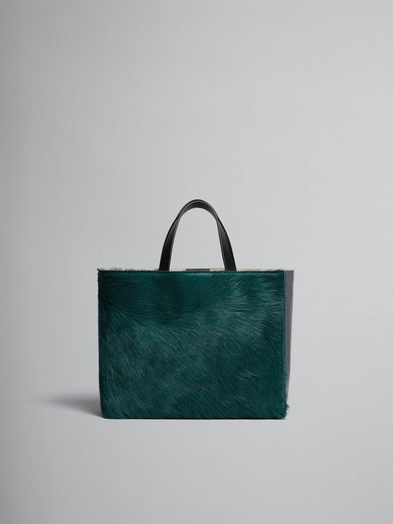 Marni Museo Soft Bag E/W Long-hair Calfskin Mörkgröna Grå Svarta | DSEKV59169