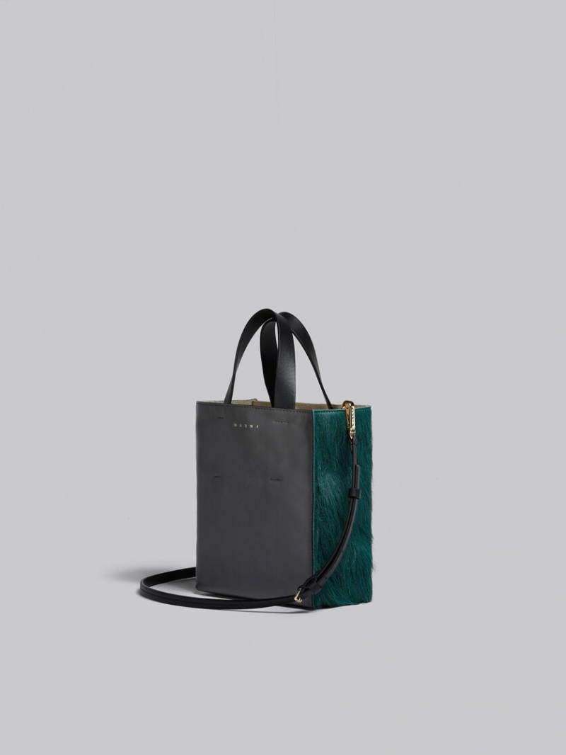 Marni Museo Soft Mini Bag Long-hair Calfskin Mörkgröna Grå Svarta | SSEVO62005