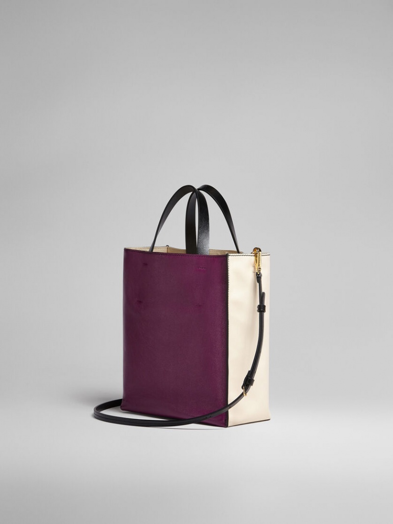 Marni Museo Soft Small Bag Läder Vita Lila | ESEVG67291