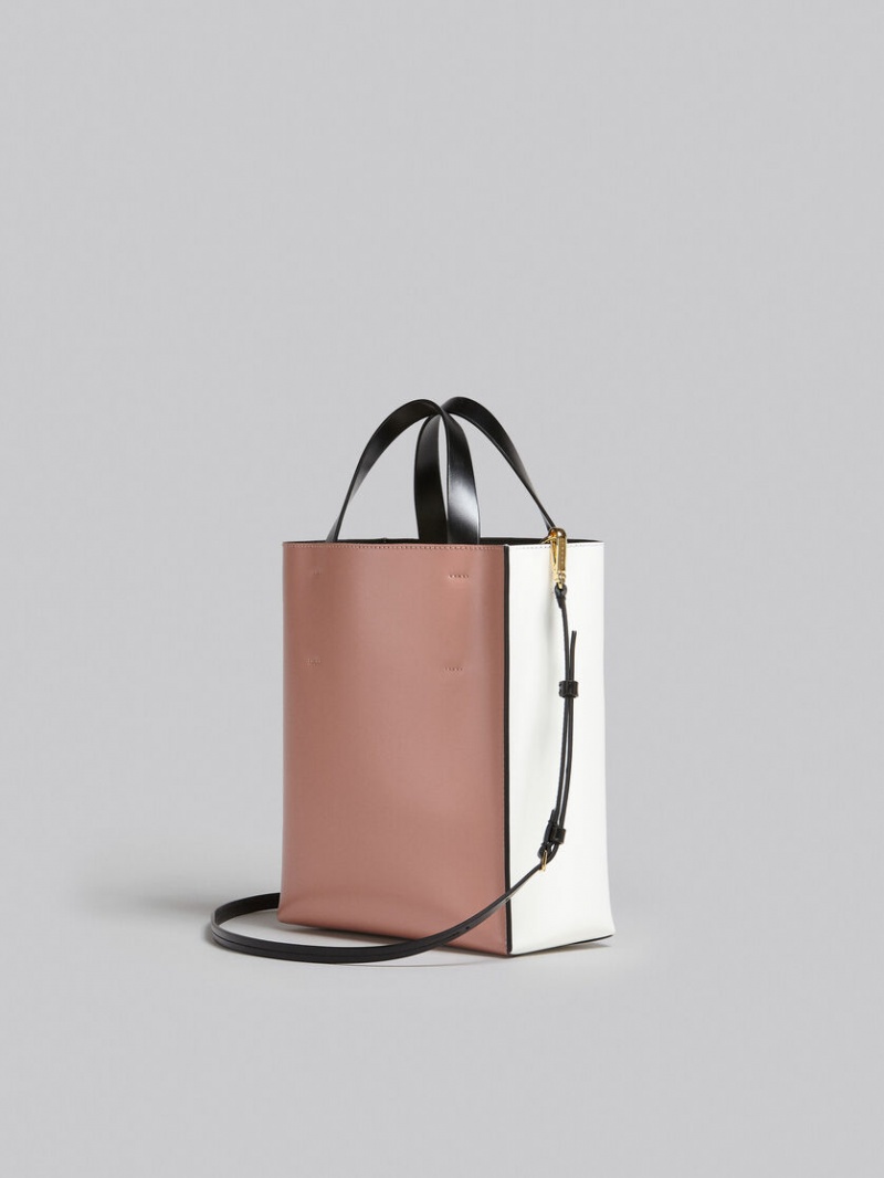 Marni Museo Soft Small Bag Läder Vita Rosa | QSEUV85908