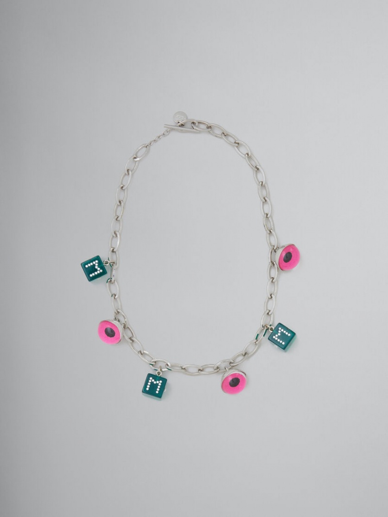 Marni Necklace With Eye And Dice Charms Gröna Rosa | USETG68139