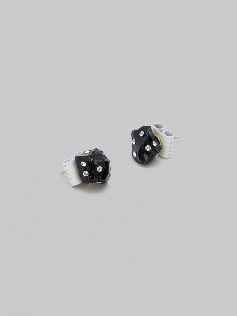 Marni Obsidian Stud With Rhinestone Polka Dots Svarta Obsidian | ASEWC86102