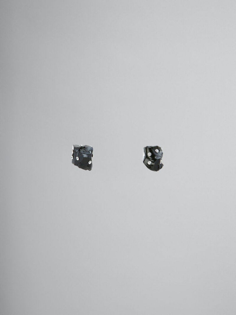 Marni Obsidian Stud With Rhinestone Polka Dots Svarta Obsidian | ASEWC86102