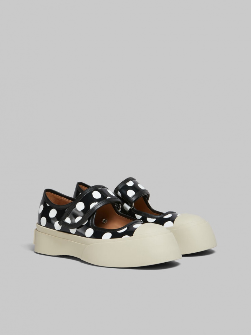 Marni Polka-dot Lack Läder Pablo Mary Jane Sneaker Svarta Vita | SEEGJ23568