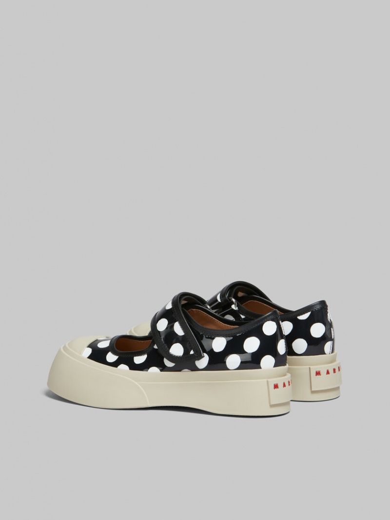 Marni Polka-dot Lack Läder Pablo Mary Jane Sneaker Svarta Vita | SEEGJ23568