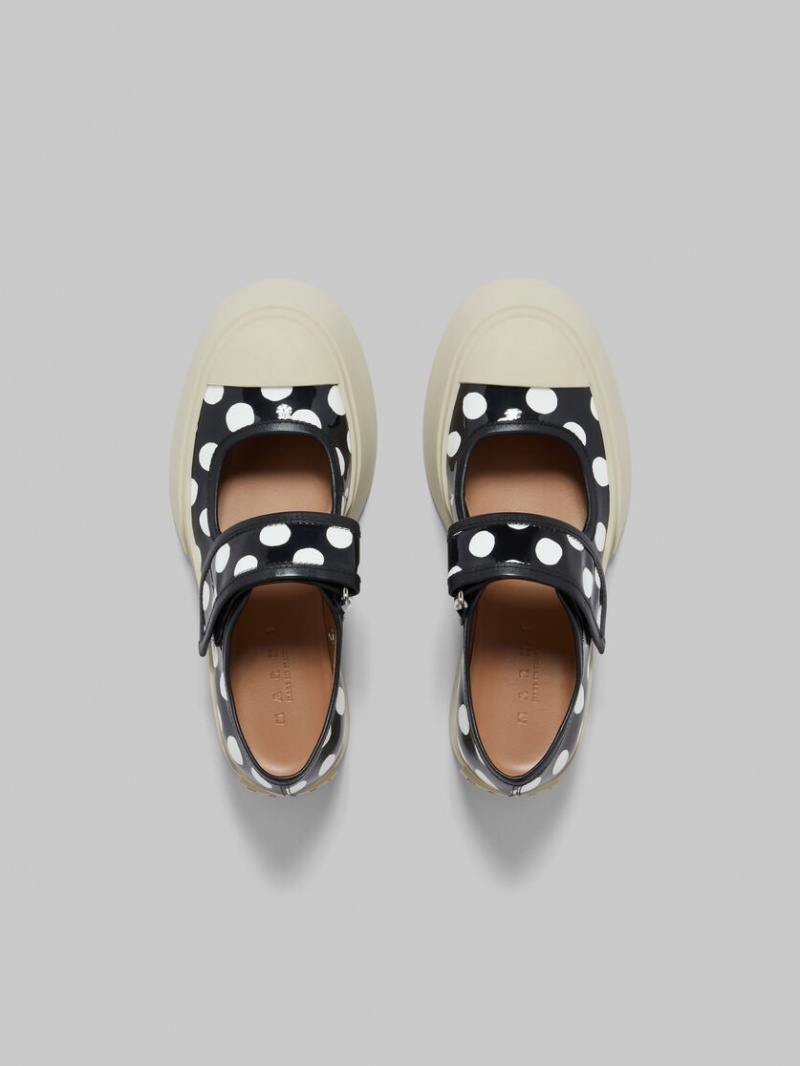 Marni Polka-dot Lack Läder Pablo Mary Jane Sneaker Svarta Vita | SEEGJ23568