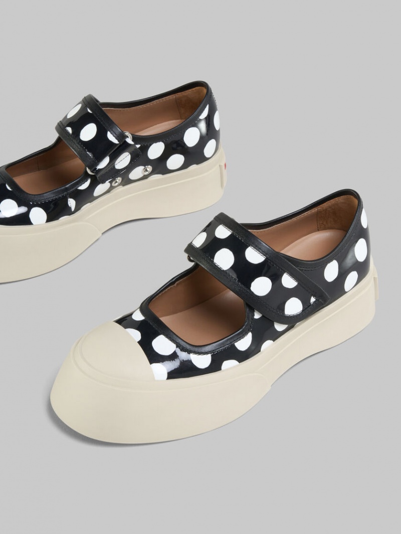 Marni Polka-dot Lack Läder Pablo Mary Jane Sneaker Svarta Vita | SEEGJ23568