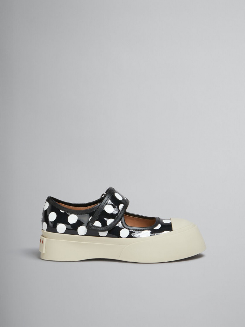 Marni Polka-dot Lack Läder Pablo Mary Jane Sneaker Svarta Vita | SEEGJ23568