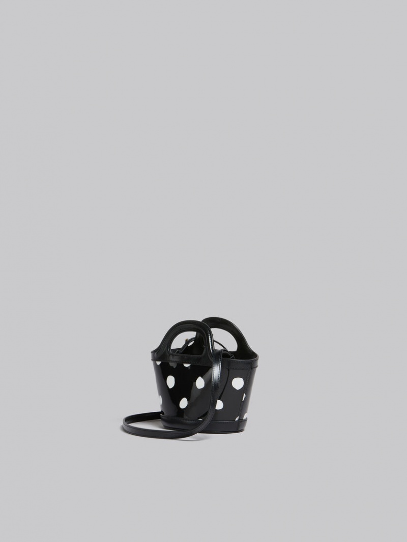 Marni Polka-dot Lack Läder Tropicalia Micro Bag Svarta Vita | QSEUV80310