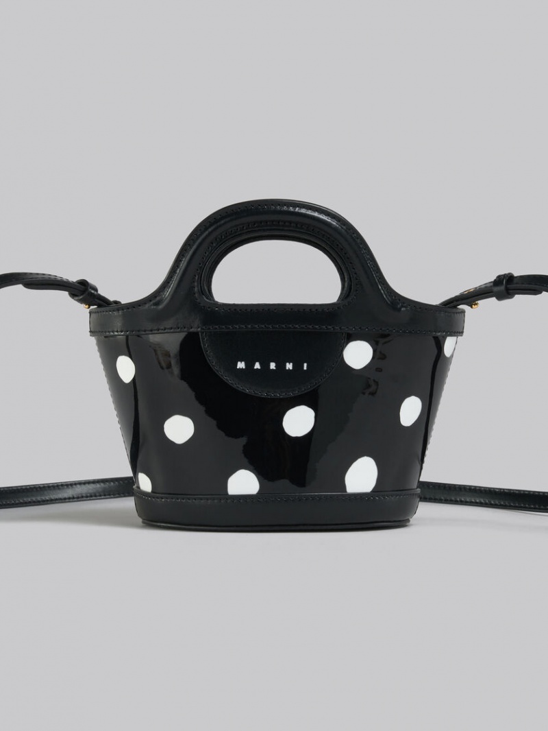 Marni Polka-dot Lack Läder Tropicalia Micro Bag Svarta Vita | QSEUV80310