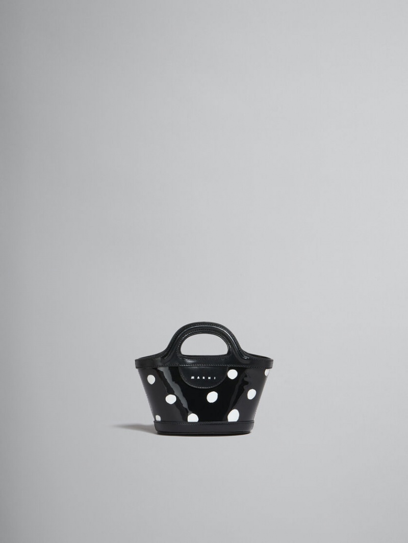 Marni Polka-dot Lack Läder Tropicalia Micro Bag Svarta Vita | QSEUV80310