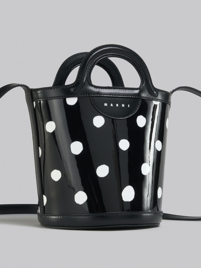 Marni Polka-dot Lack Läder Tropicalia Mini Bucket Bag Svarta Vita | DSEKV12537