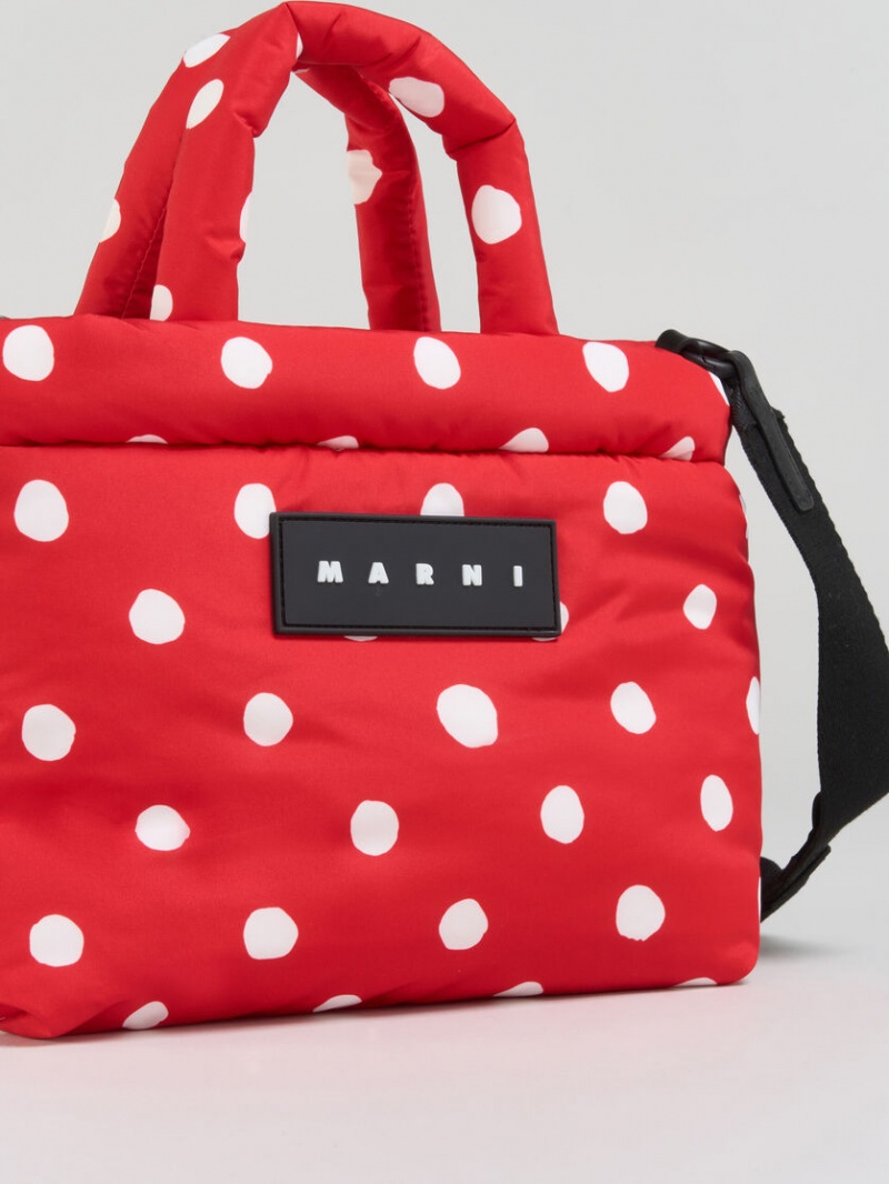 Marni Polka-dot Nylon Puff Mini Tote Bag Röda | DSEVO84288