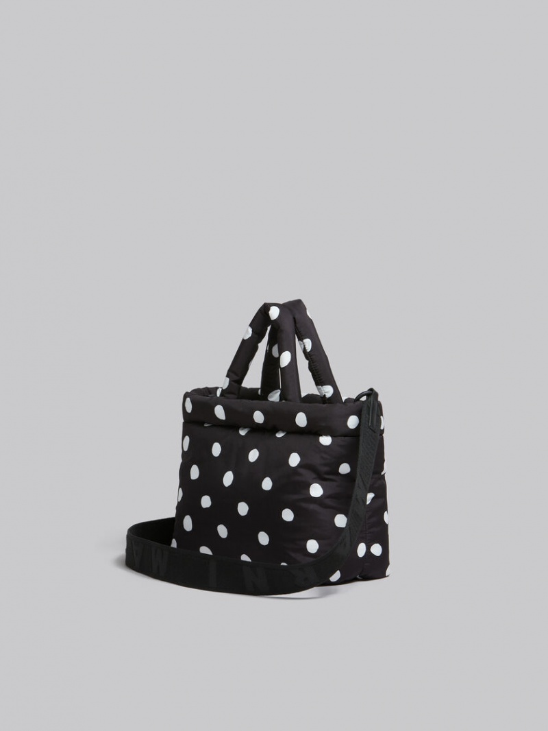 Marni Polka-dot Nylon Puff Mini Tote Bag Svarta | SEEAH38629