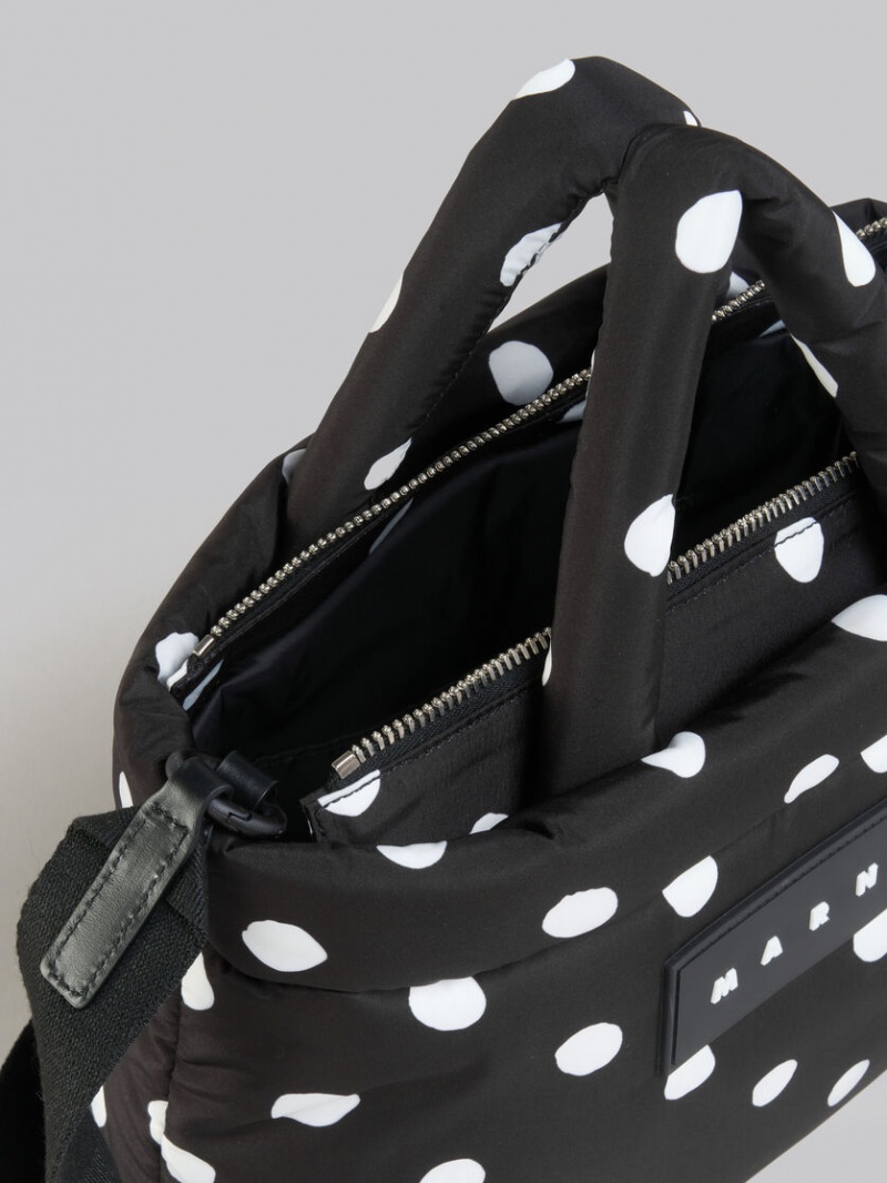 Marni Polka-dot Nylon Puff Mini Tote Bag Svarta | SEEAH38629