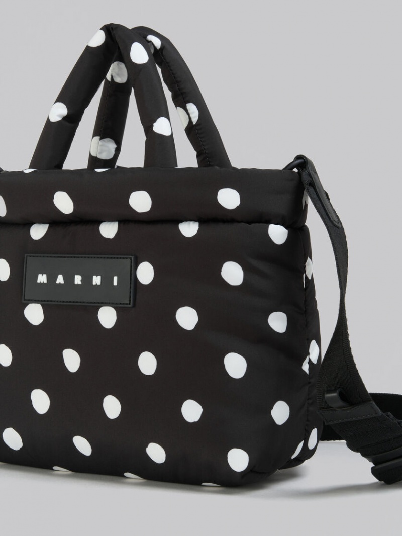 Marni Polka-dot Nylon Puff Mini Tote Bag Svarta | SEEAH38629