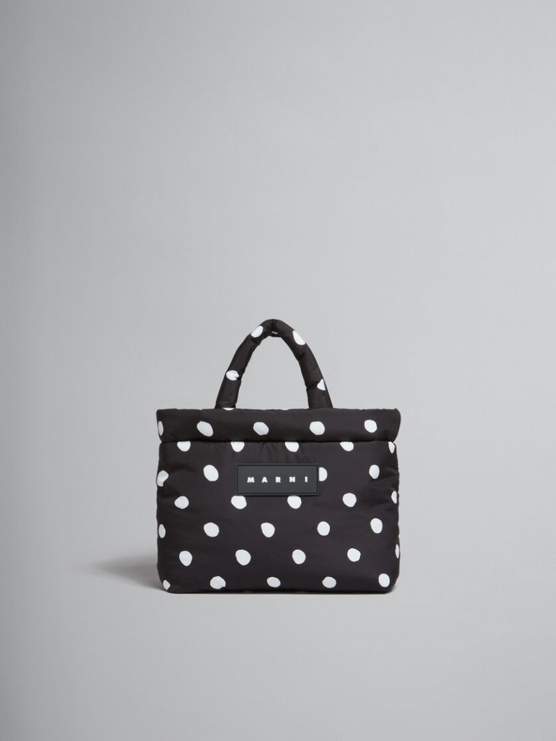 Marni Polka-dot Nylon Puff Mini Tote Bag Svarta | SEEAH38629