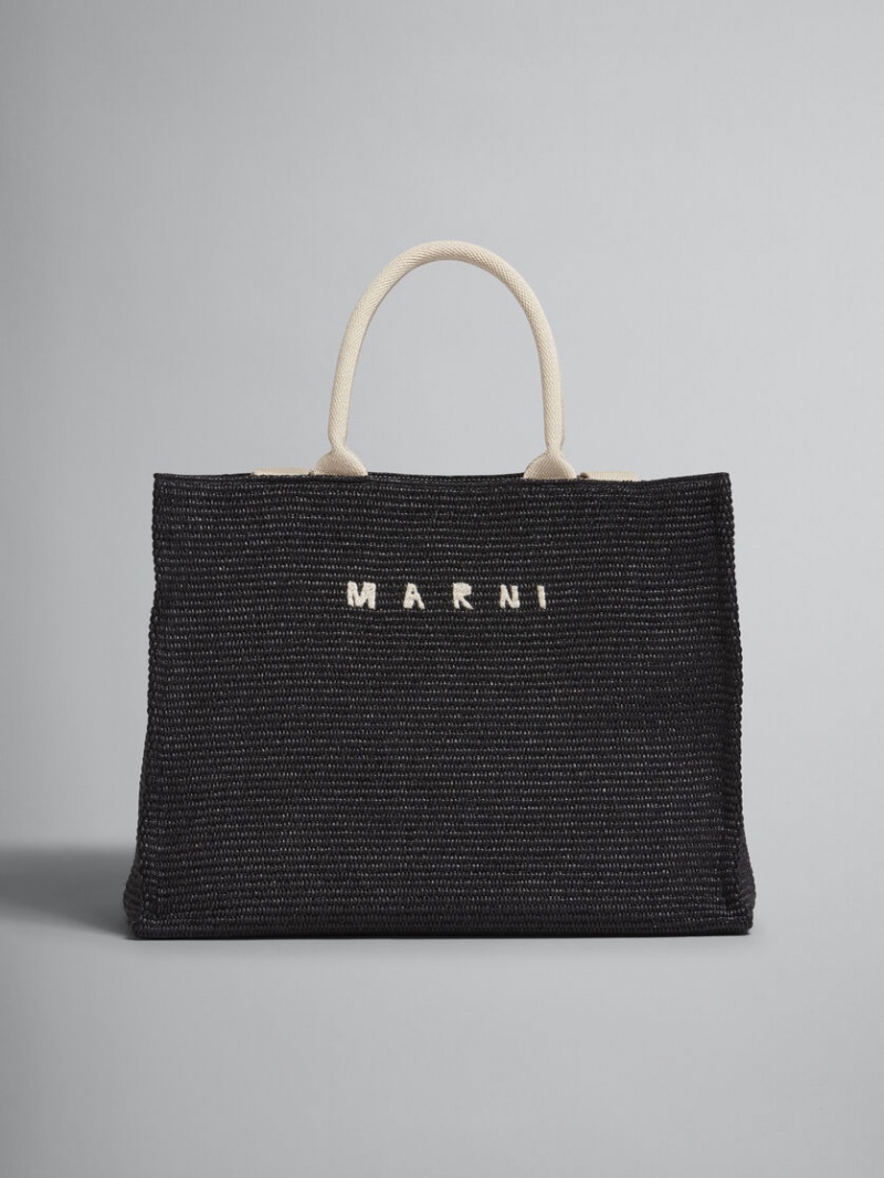 Marni Raffia Shopping Bag Svarta | QSEUV85161