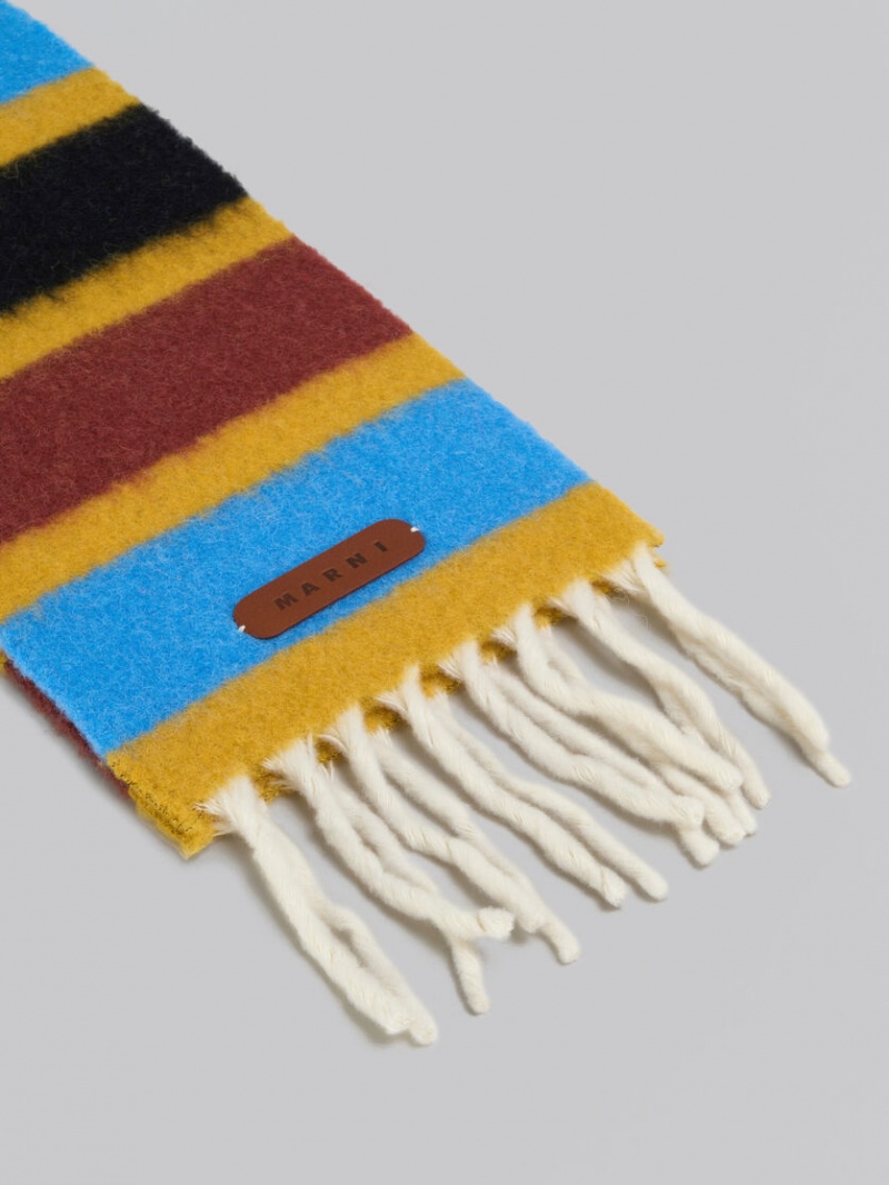 Marni Randig Brushed Alpaca Scarf Blå | TSEWZ78446