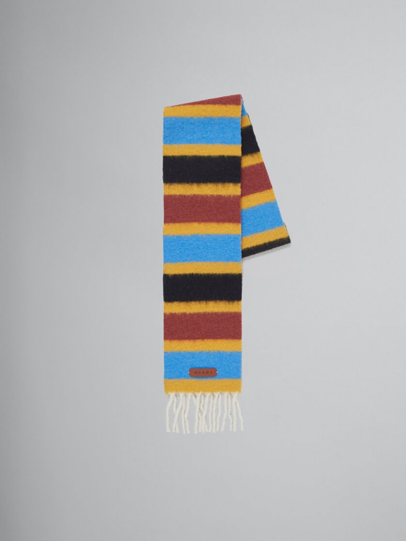 Marni Randig Brushed Alpaca Scarf Blå | TSEWZ78446