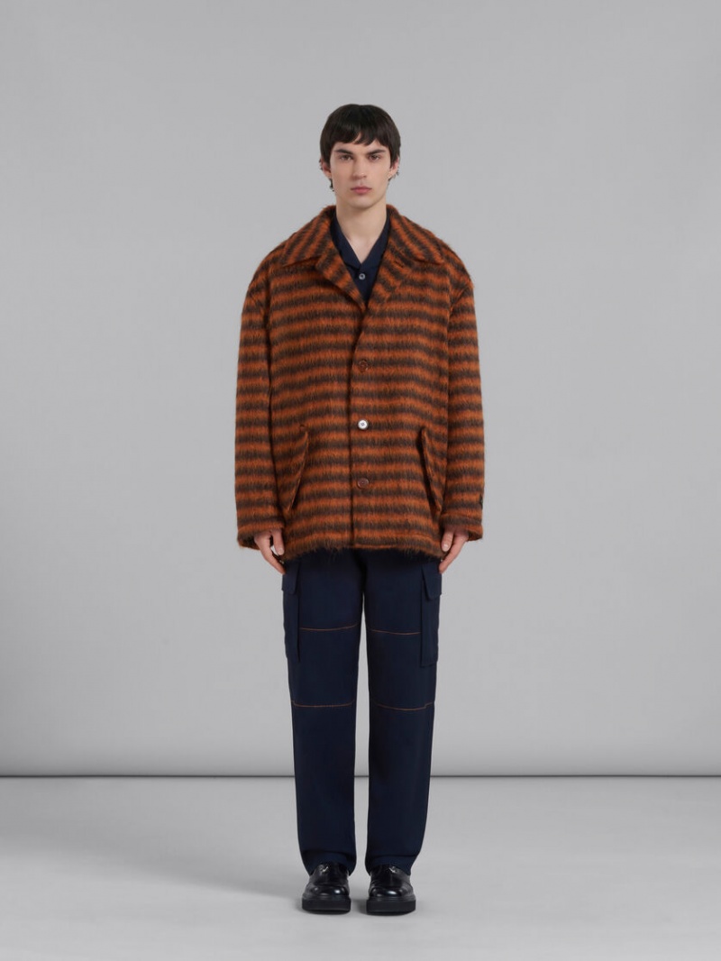 Marni Randig Mohair Caban Coat Orange | USETG56597