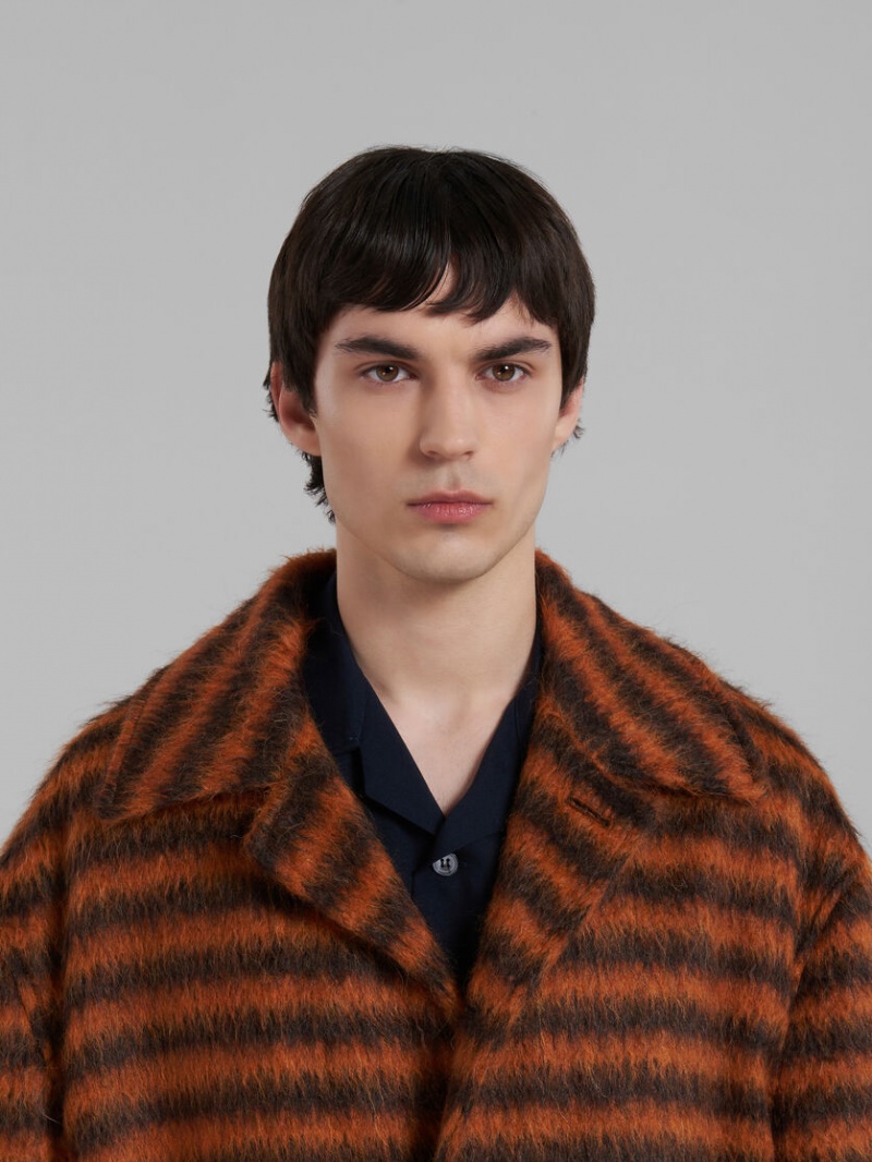 Marni Randig Mohair Caban Coat Orange | USETG56597