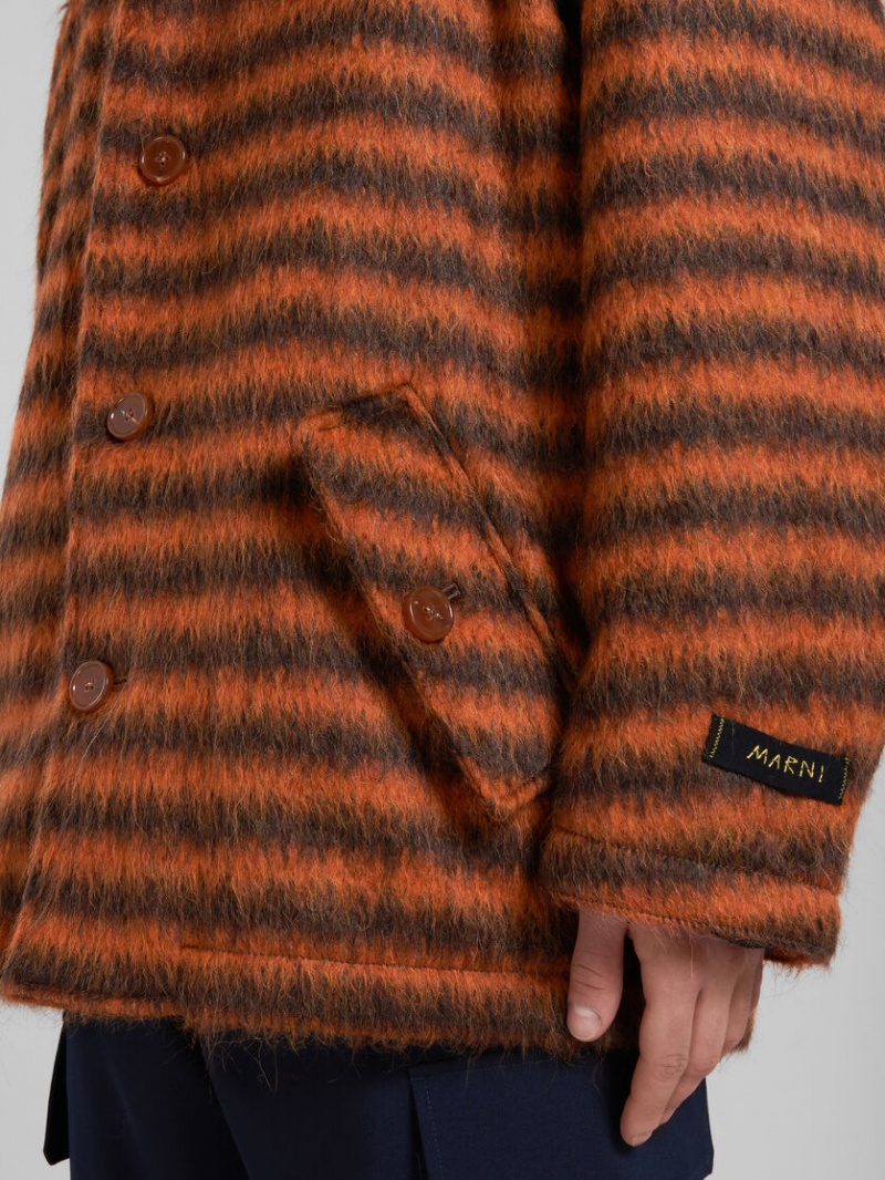 Marni Randig Mohair Caban Coat Orange | USETG56597