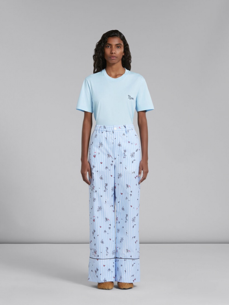 Marni Randig Pyjama Trousers With Magic Garden Print Blå | SEEAH61493