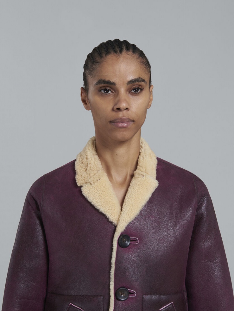 Marni Reversible Burgundy Shearling Jacket Vinröda | SEICD69141