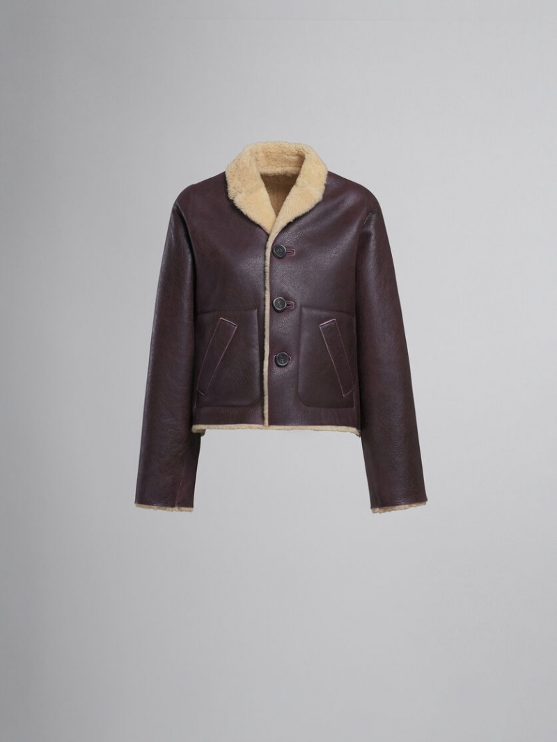 Marni Reversible Burgundy Shearling Jacket Vinröda | SEICD69141