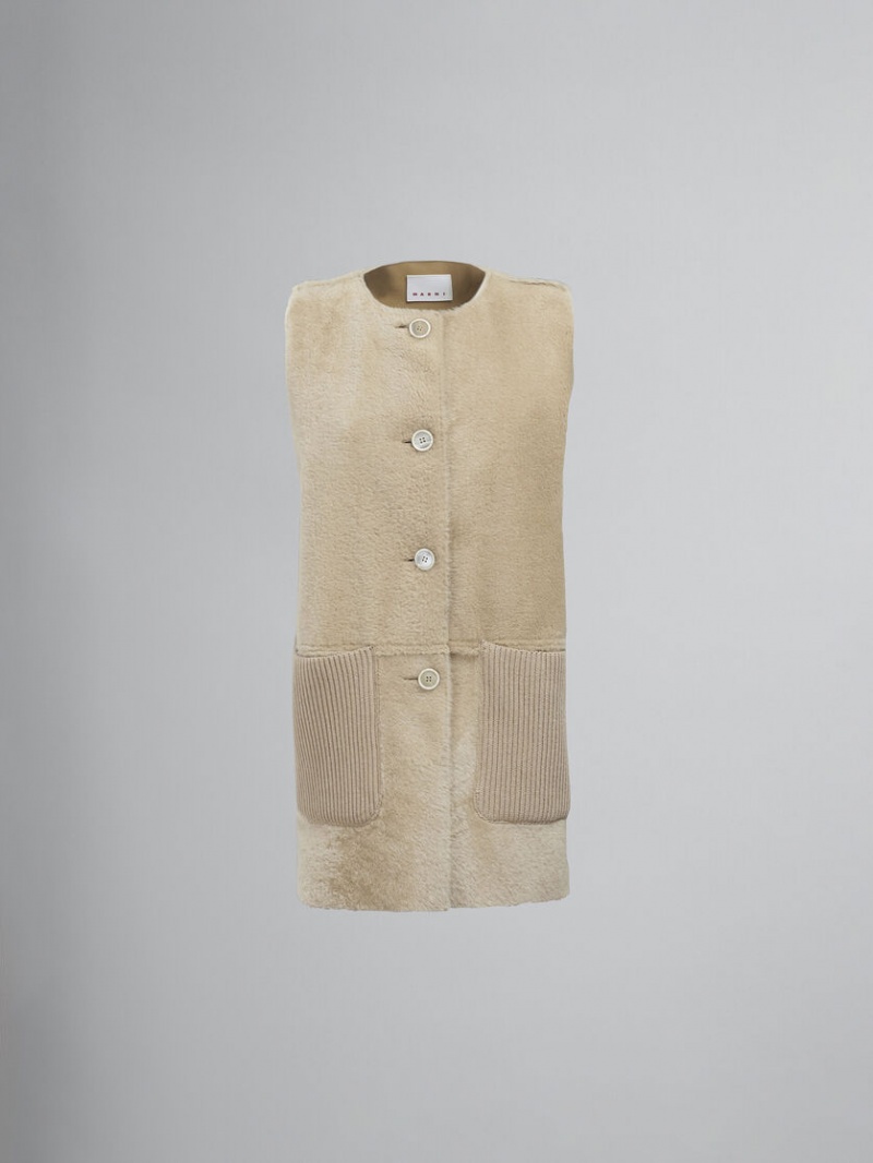 Marni Reversible Light Merino Velour Vest Beige | LSETR24582