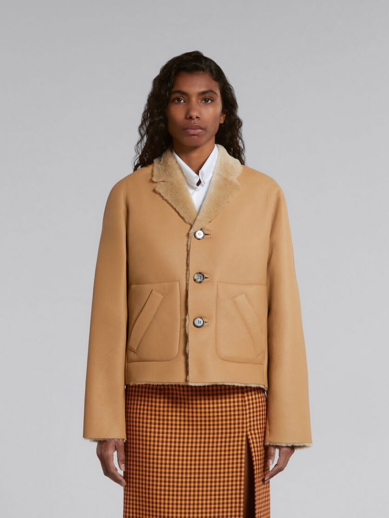 Marni Reversible Shearling Jacket Beige | ESEVG48712