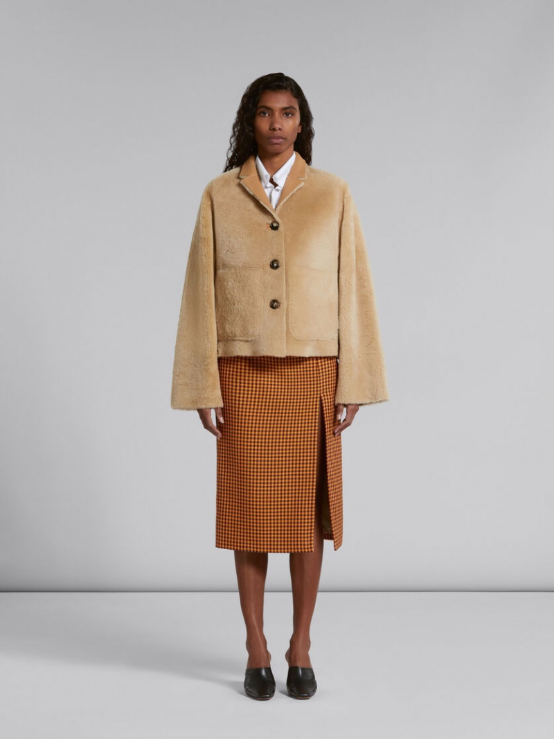 Marni Reversible Shearling Jacket Beige | ESEVG48712