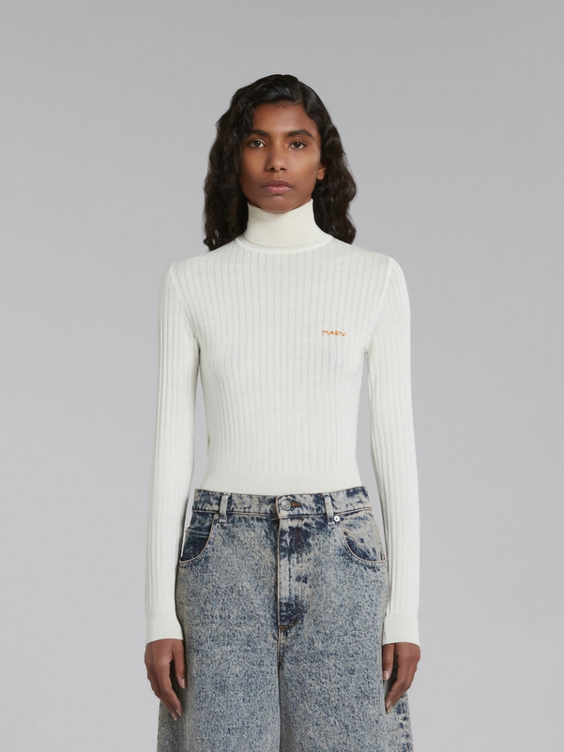 Marni Räfflad Ull And Silk Turtleneck Top Vita | SEJZR71573