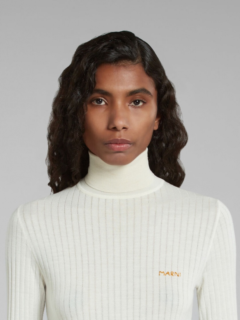 Marni Räfflad Ull And Silk Turtleneck Top Vita | SEJZR71573