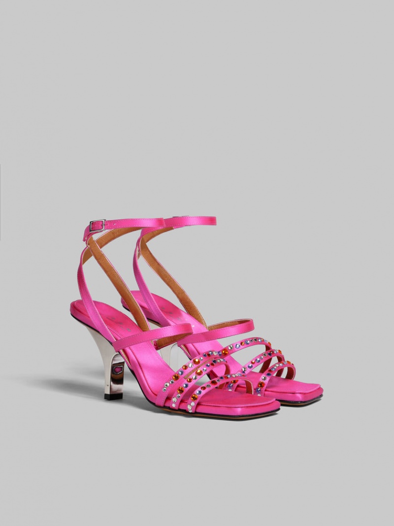 Marni Satin Snörade Sandal Fuchsia | SSENY86484