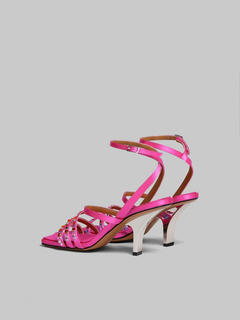 Marni Satin Snörade Sandal Fuchsia | SSENY86484