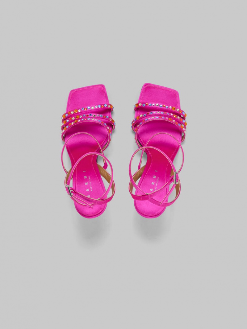 Marni Satin Snörade Sandal Fuchsia | SSENY86484