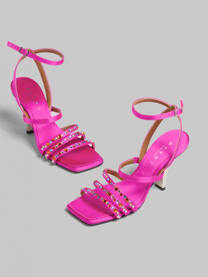 Marni Satin Snörade Sandal Fuchsia | SSENY86484