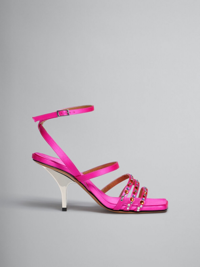 Marni Satin Snörade Sandal Fuchsia | SSENY86484