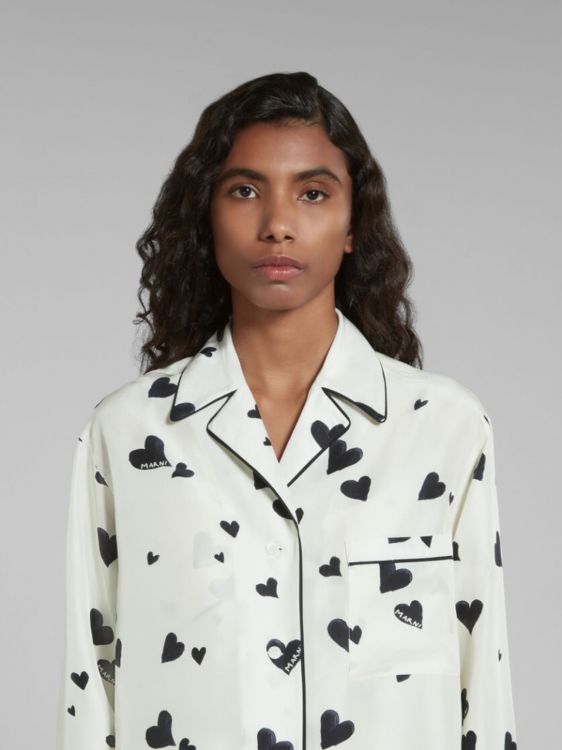 Marni Silk Pyjama Shirt With Bunch Of Hearts Print Vita | SEEGJ99428