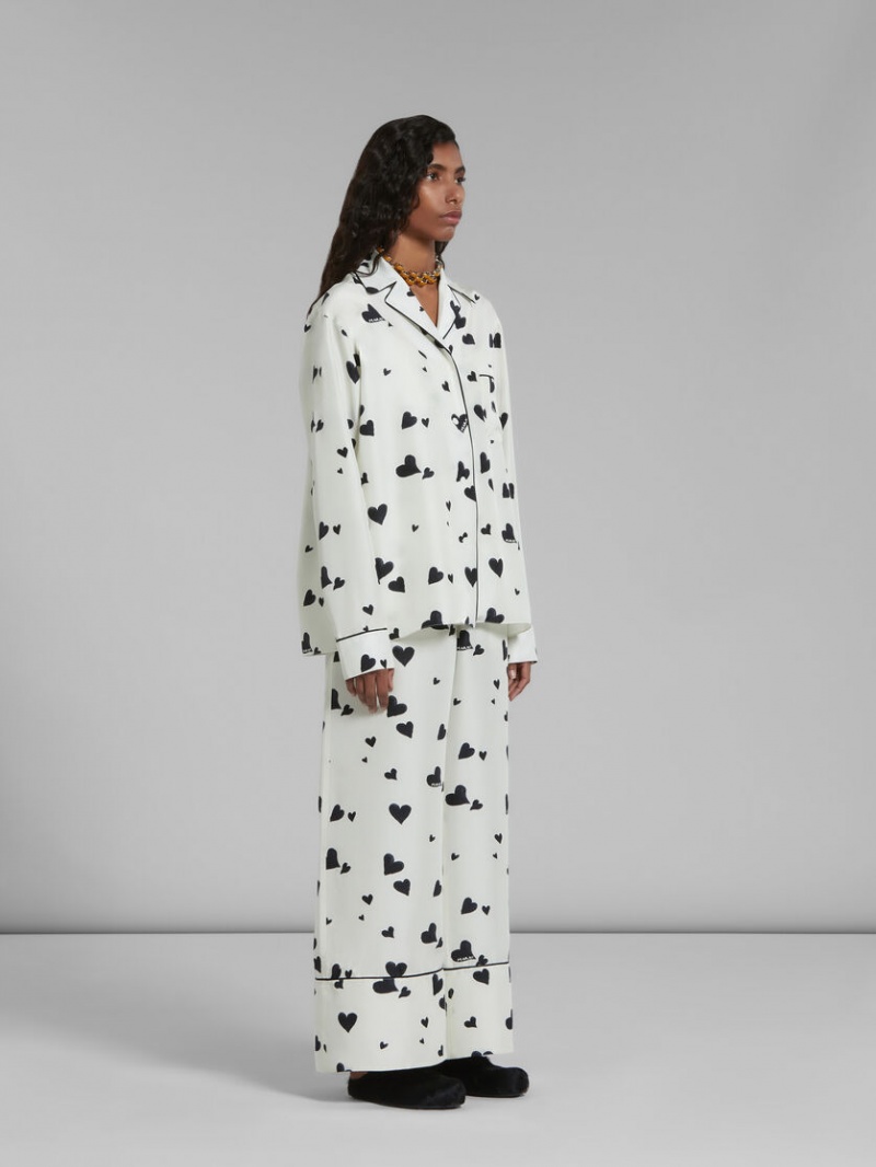 Marni Silk Pyjama Shirt With Bunch Of Hearts Print Vita | SEEGJ99428