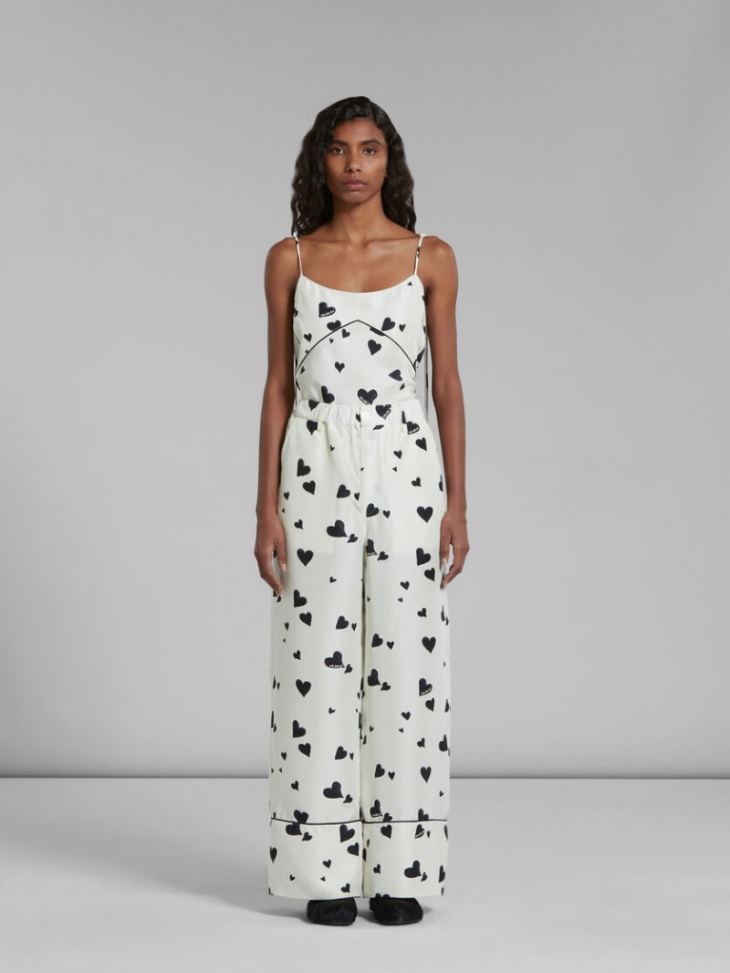 Marni Silk Pyjama Trousers With Bunch Of Hearts Print Vita | SECVG91035