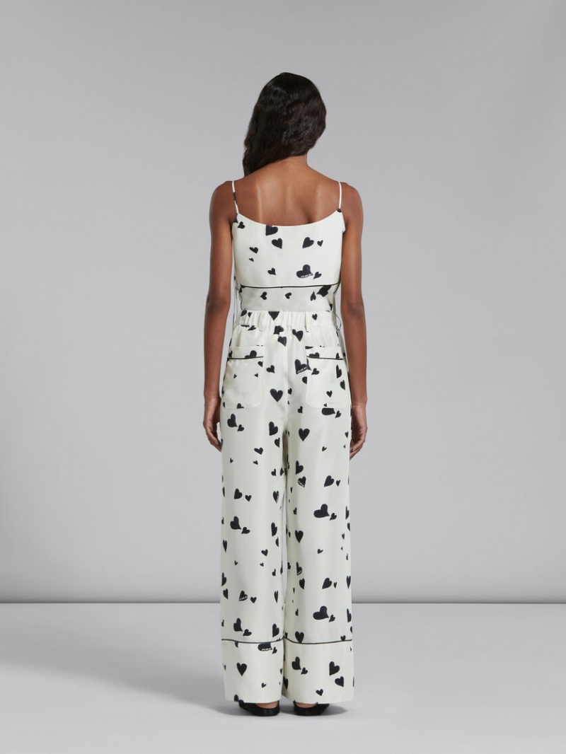 Marni Silk Pyjama Trousers With Bunch Of Hearts Print Vita | SECVG91035