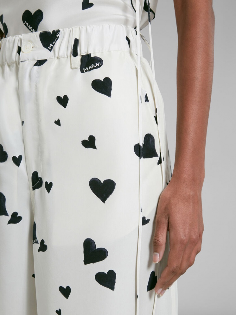 Marni Silk Pyjama Trousers With Bunch Of Hearts Print Vita | SECVG91035