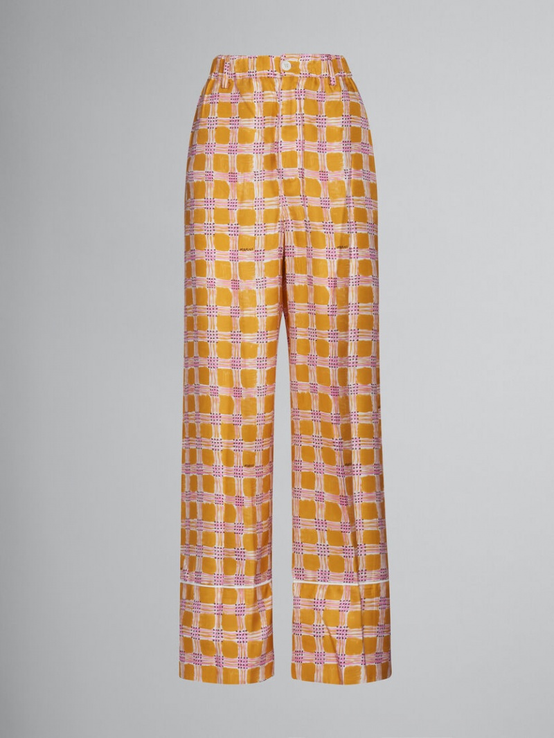 Marni Silk Twill Pyjama Pants With Check Fields Print Gula | SSENY51031